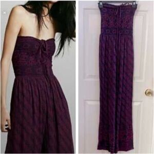 Free People Purple and Navy Patterned Boho Beachy Jumpsuit | Vintage
